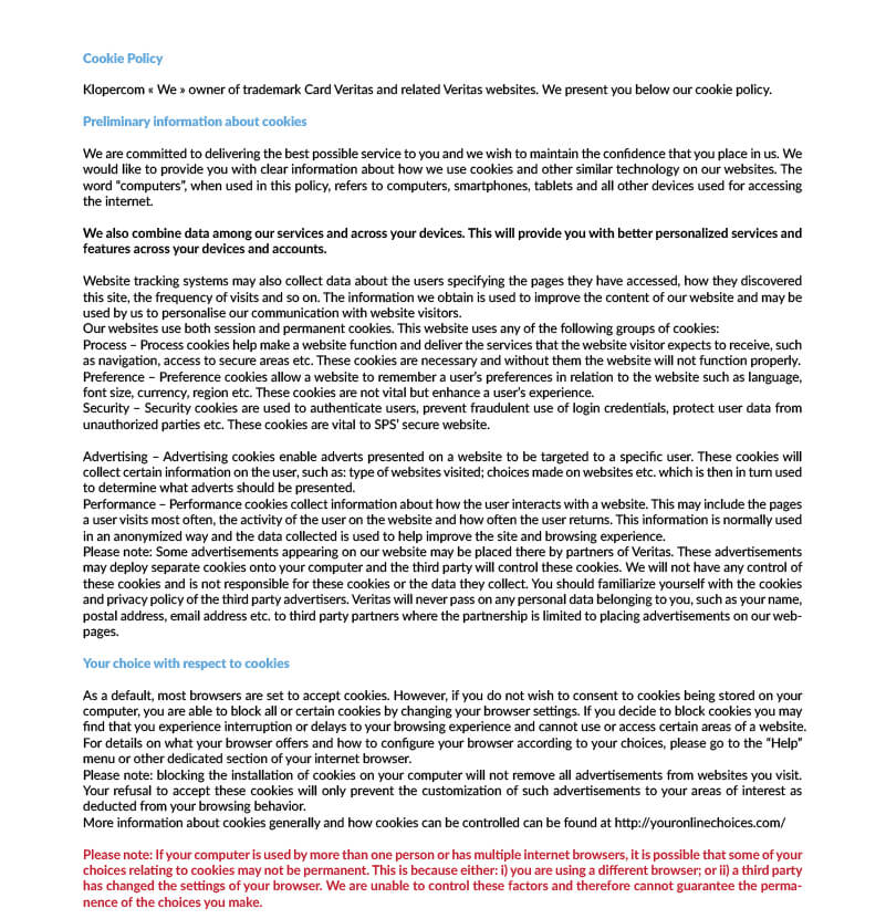 Politique des cookies Veritas — page 1/9