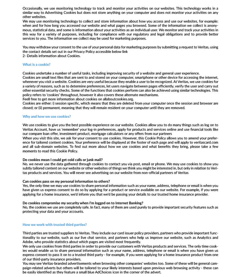 Politique des cookies Veritas — page 2/9