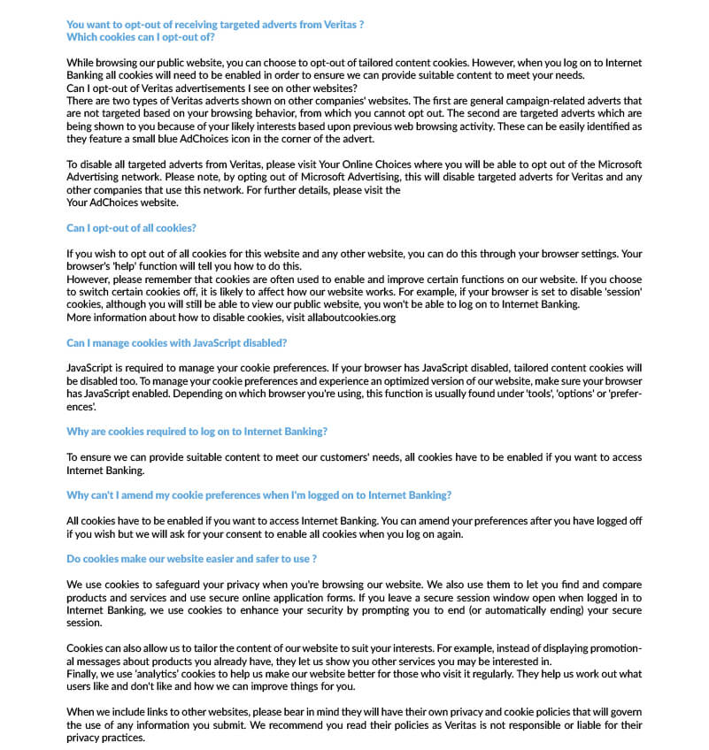 Politique des cookies Veritas — page 3/9