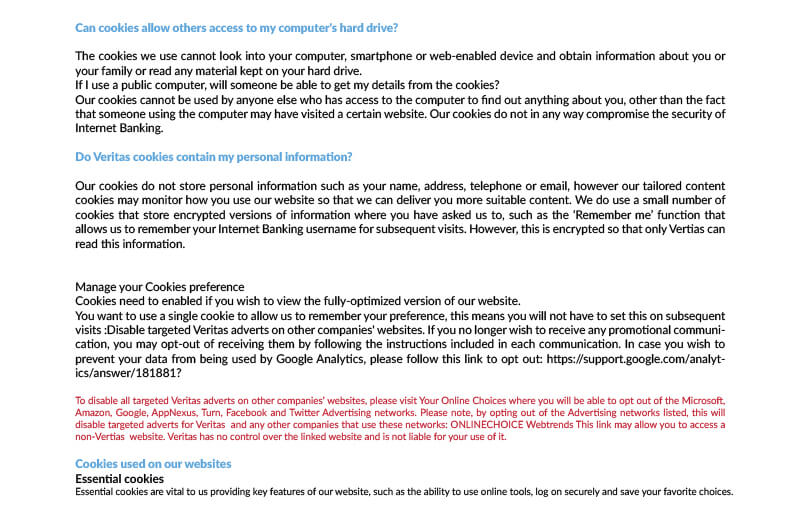 Politique des cookies Veritas — page 4/9
