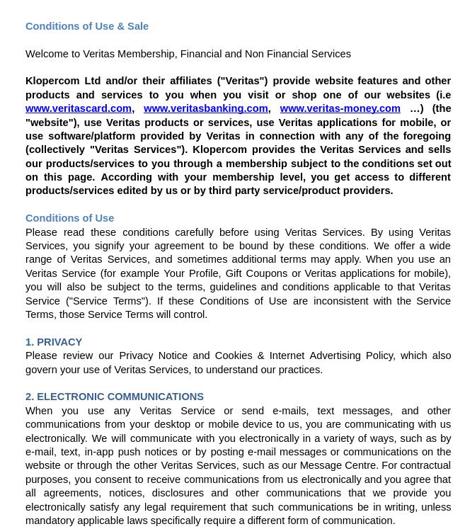 Politiques et conditions d'utilisation Veritas — page 1/17
