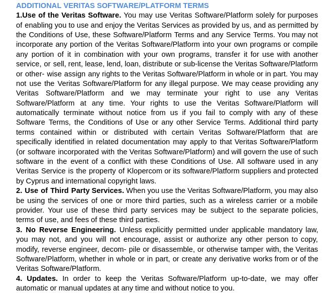 Politiques et conditions d'utilisation Veritas — page 10/17