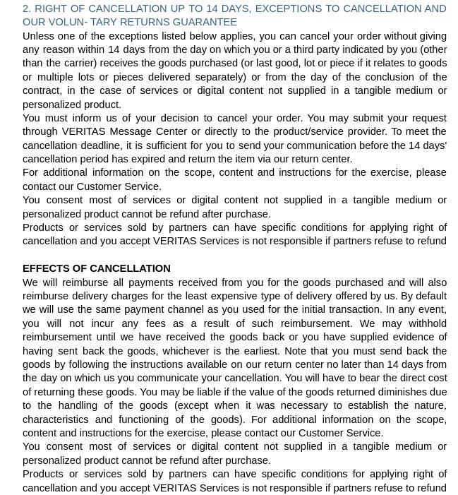 Politiques et conditions d'utilisation Veritas — page 13/17