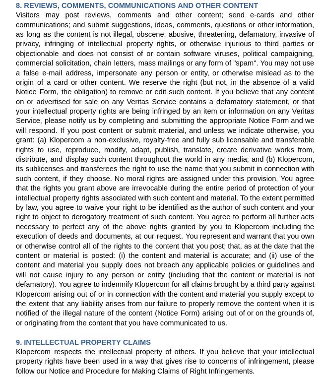 Politiques et conditions d'utilisation Veritas — page 5/17