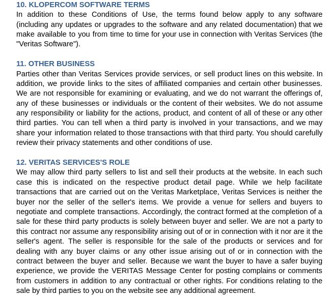 Politiques et conditions d'utilisation Veritas — page 6/17