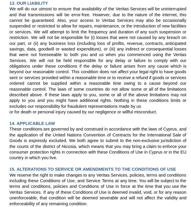 Politiques et conditions d'utilisation Veritas — page 7/17