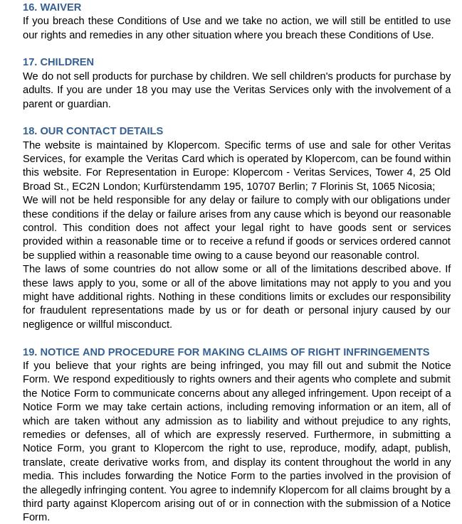Politiques et conditions d'utilisation Veritas — page 8/17