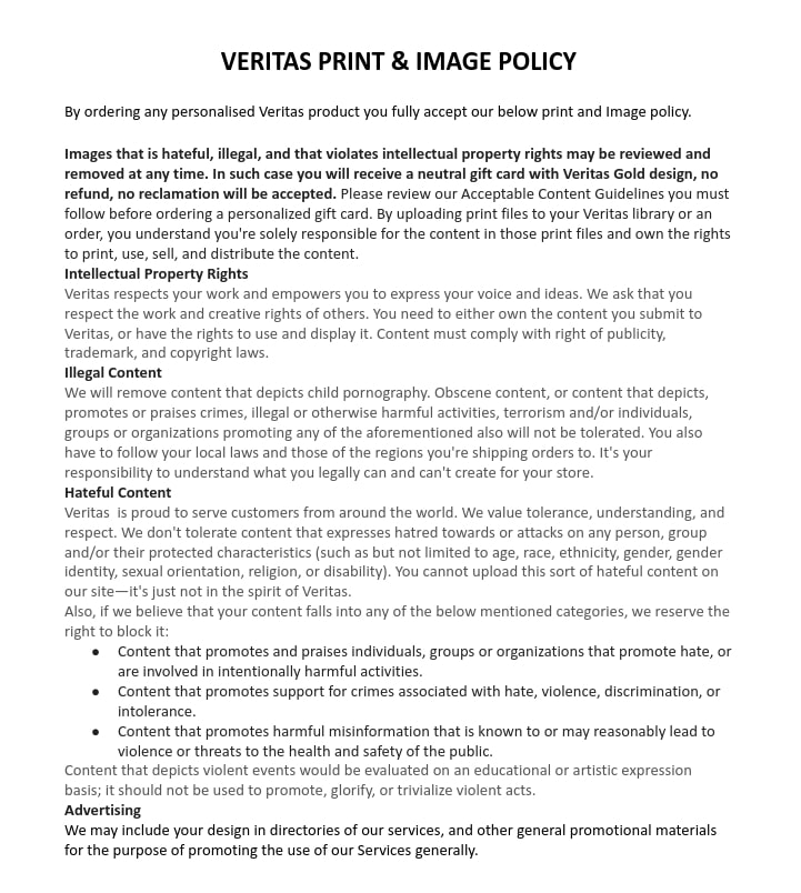 Politique d'impression et d'image Veritas