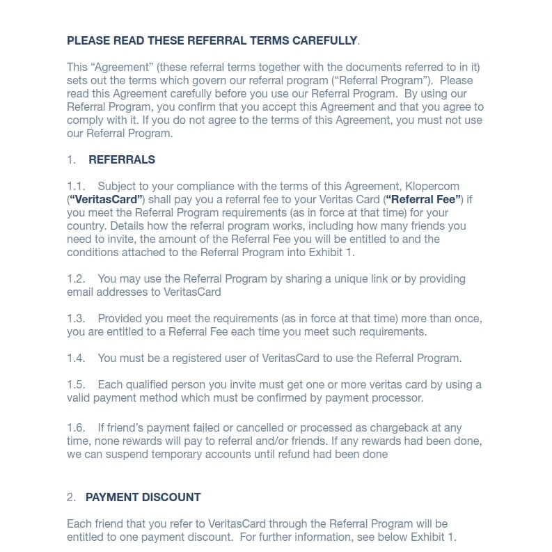 Politiques d'utilisation du programme de parrainage Veritas — page 1/5